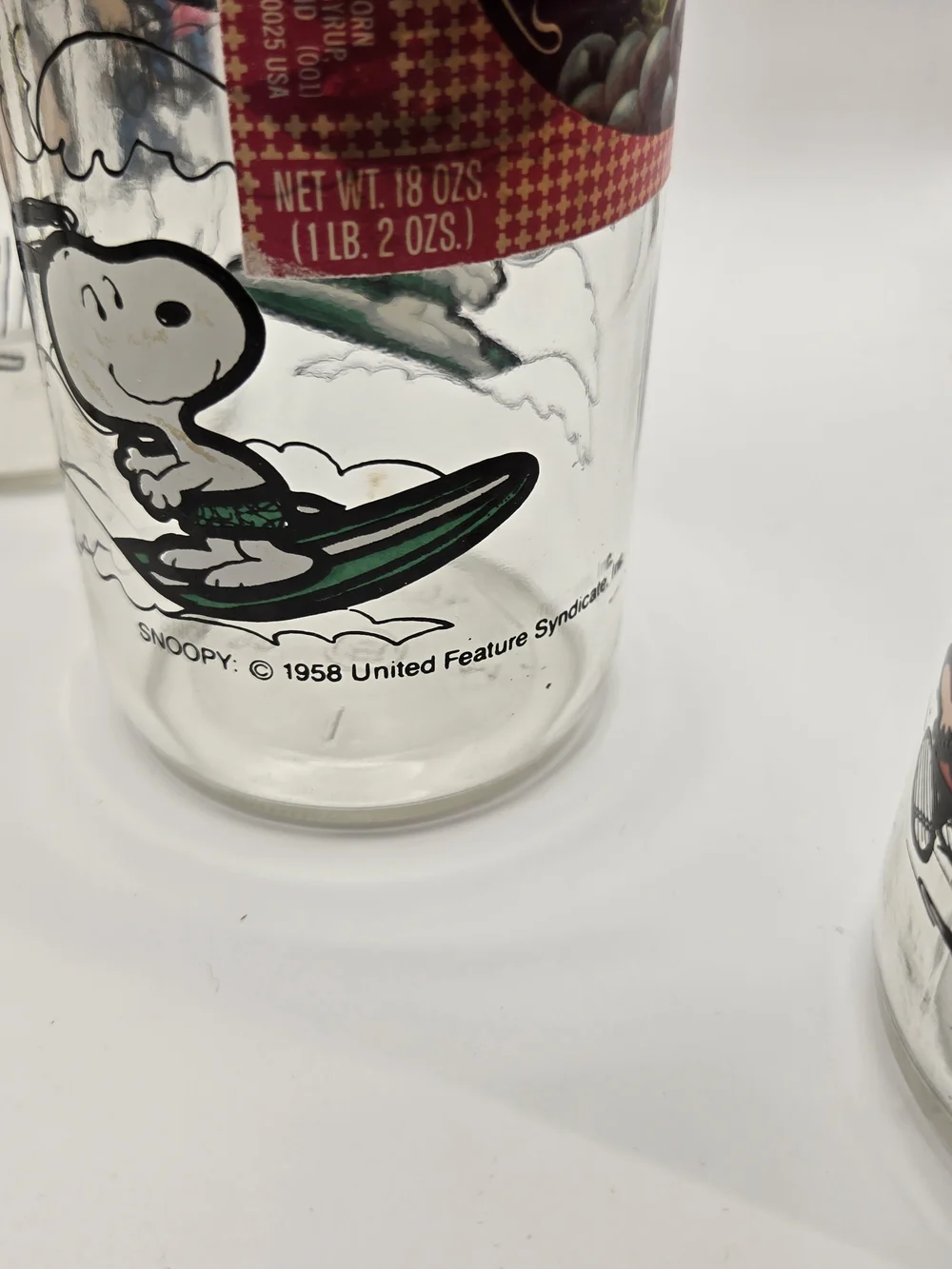 6 Peanuts Tall Glass Tumblers/Kraft Jelly Jars
